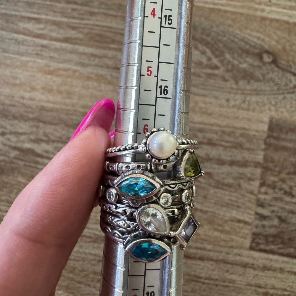Silpada set 7 sterling silver stackable rings with gemstones fits size 7 3/4–8 - Picture 9 of 10
